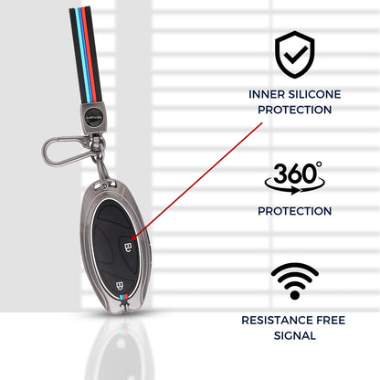 Keycept Metal Alloy Key Cover Compatible with Hyundai Venue 3 Button Smart Key with Keychain