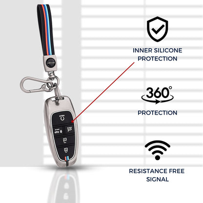 Hyundai Metal Alloy Key Cover with Keychain (Type M2)