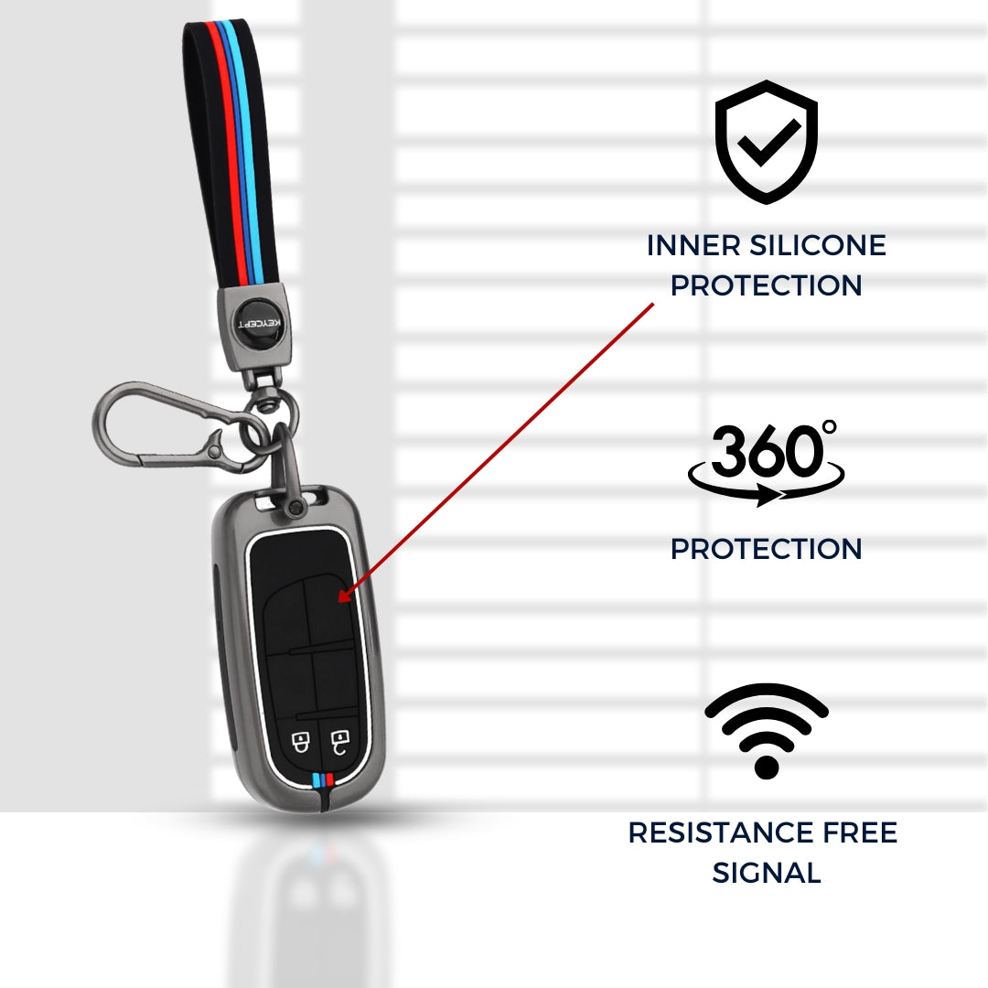 Keycept Metal Alloy Car Key Cover for Jeep Meridian, Compass, Trailhawk, 2 Button Smart Key with keychain (Type M2)