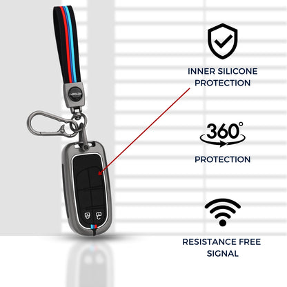 Keycept Metal Alloy Car Key Cover for Jeep Meridian, Compass, Trailhawk, 2 Button Smart Key with keychain (Type M2)
