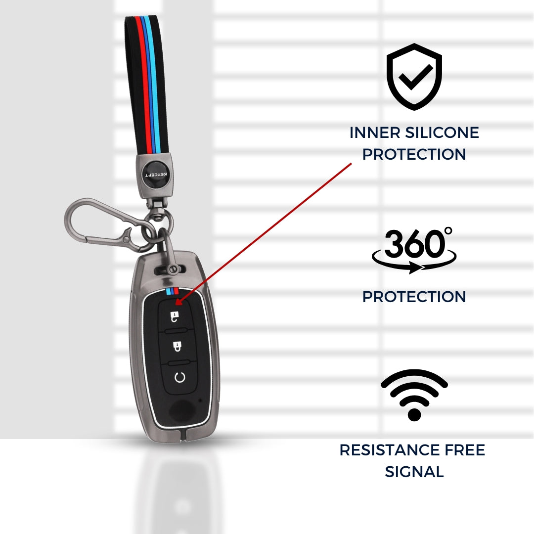 Metal Alloy Key Cover Compatible for Nissan Magnite 3 Button Smart Key with Keychain (Type M2)