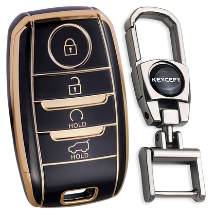 TPU Key Cover Compatible For Kia Seltos | Sonet | Carens 4 Button Smart key with Keychain 2.