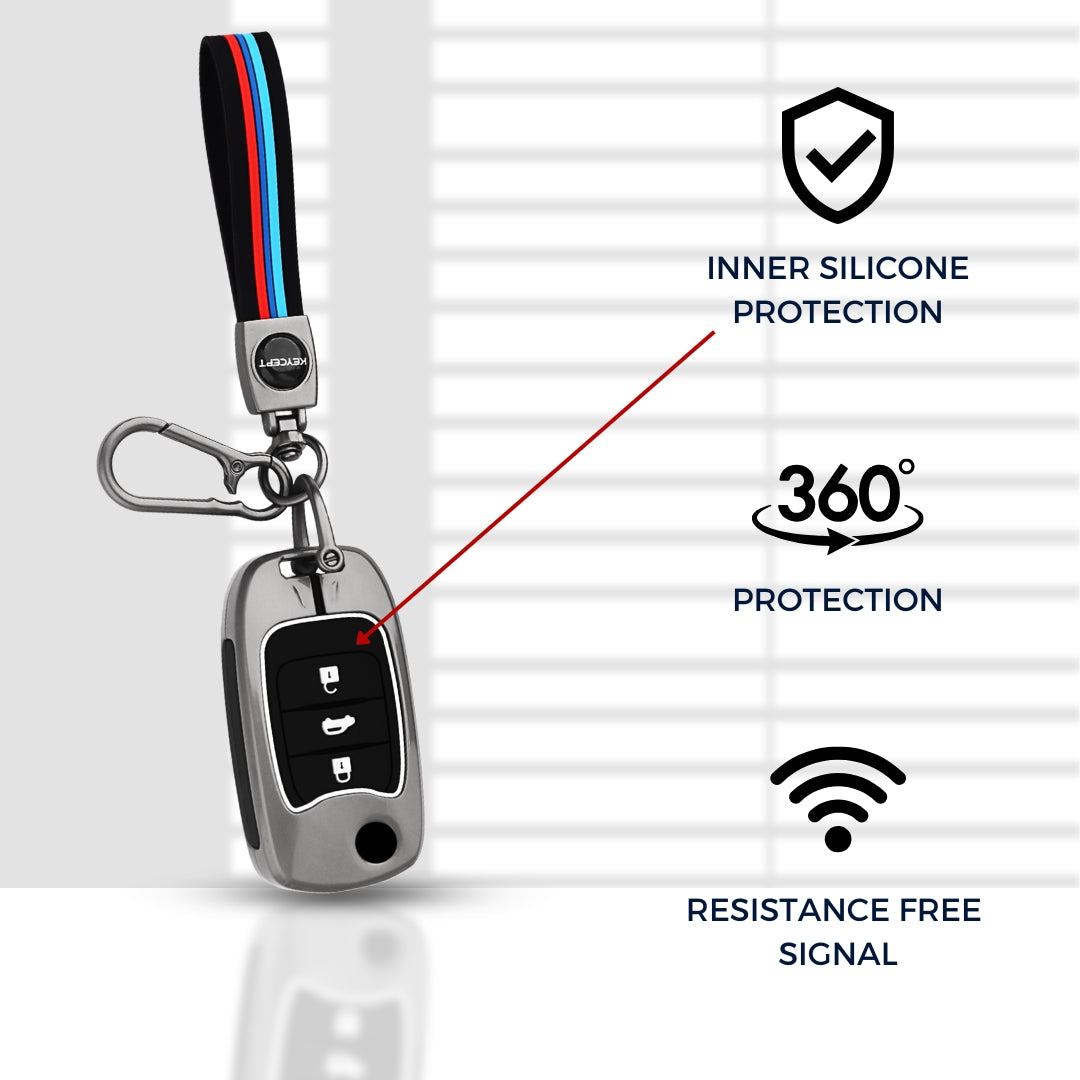 Keycept Metal Alloy Car Key Cover for MG Hector 3 Button Flip Key with keychain (Type M2)