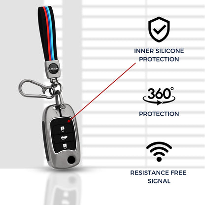 Keycept Metal Alloy Car Key Cover for MG Hector 3 Button Flip Key with keychain (Type M2)
