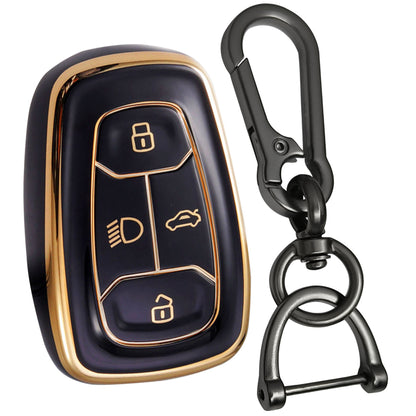 tata nexon harrier safari punch altroz tpu cover black gold key cover case keychain 