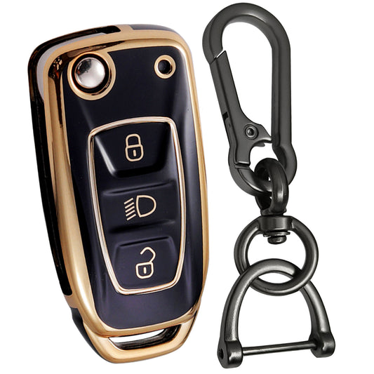 tata zest nexon hexa tiago 3b flip tpu black gold key cover case keychain
