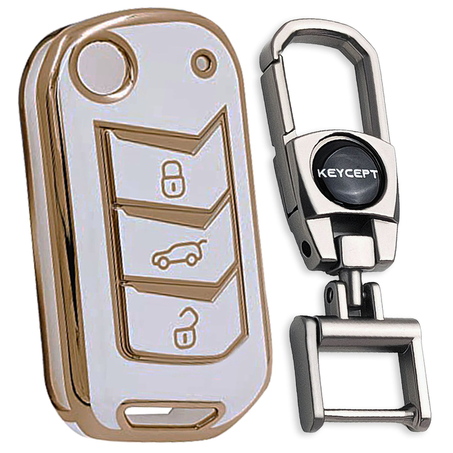 TPU Key Cover for Mahindra 3XO | Scorpio | XUV 300 | Marazzo | XUV 700 | XUV 400 EV | Bolero | Thar | TUV  3 Button Flip Key Cover with Keychain 2
