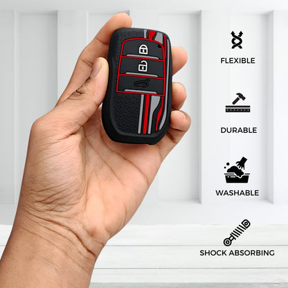 Black TriStar Silicone Key Cover for Toyota Innova, Crysta, Hycross & Fortuner 3 Button Smart Key