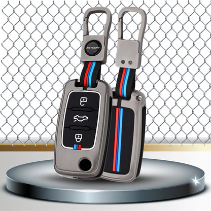 Keycept Metal Alloy Car Key Cover for Skoda/ Volkswagen Polo, Vento, Jetta, Ameo, Passat, Rapid Laura Superb Octavia, Fabia, Yeti 3 button Flip key  Cover with Keychain ( Type M1 )