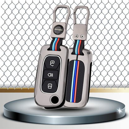 Keycept Metal Alloy Car Key Cover for Tata Tigor, Bolt, Nexon, Hexa, Zest, Tiago, Punch, Safari, Altroz, Storme 3 button Flip Key Cover with Keychain (Type M1)