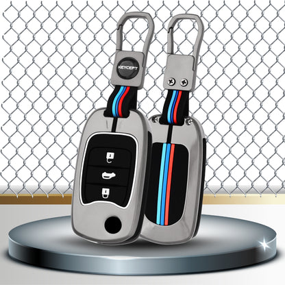 Keycept Metal Alloy Car Key Cover for MG Hector 3 Button Flip Key with keychain (Type M1)