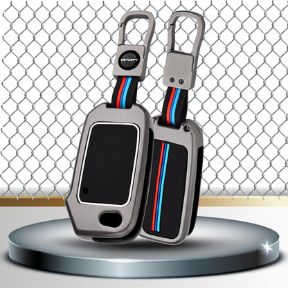 Keycept Metal Alloy Car Key Cover for Kia Seltos, Sonet, Carens 3 Button Flip Key Cover with Keychain (Type M1)