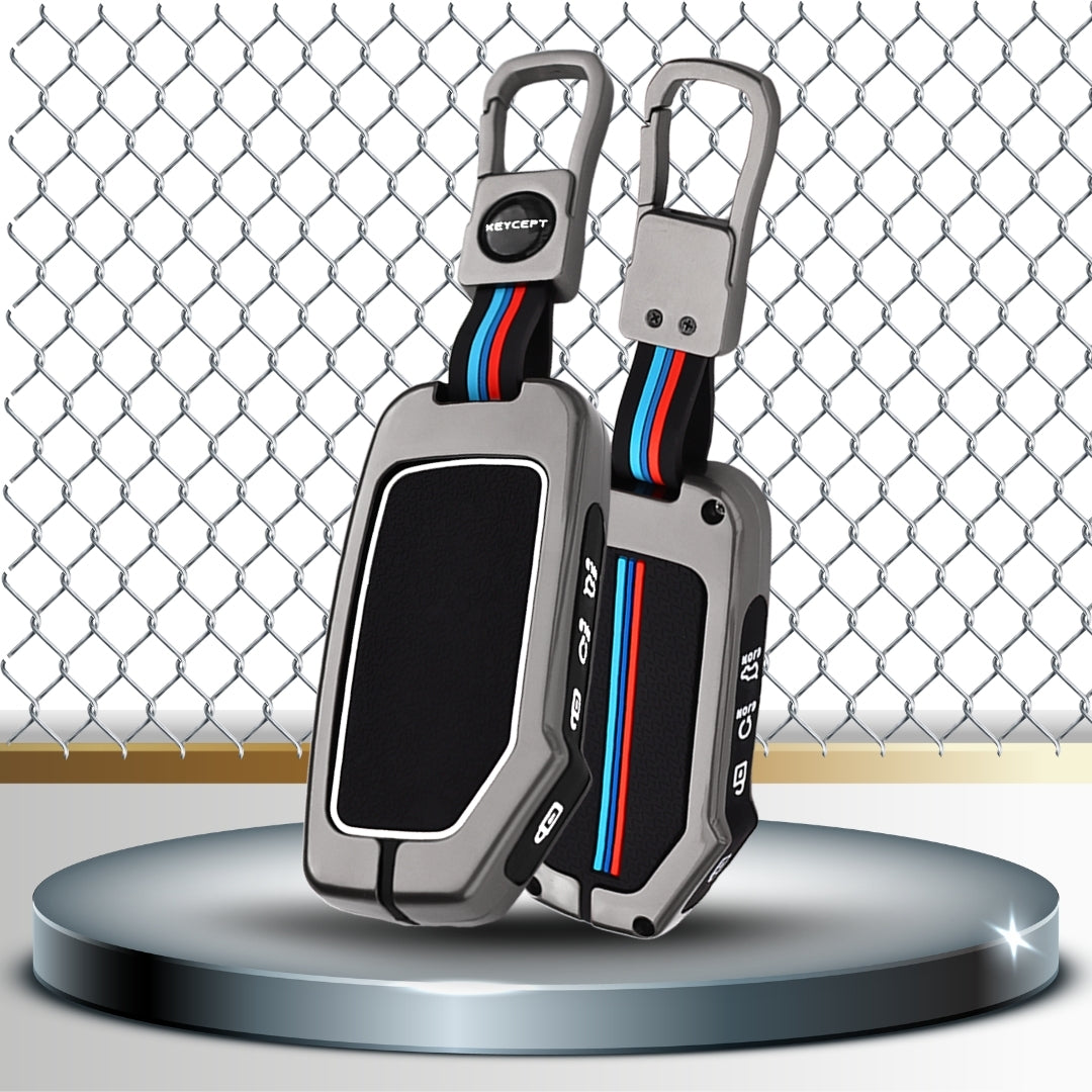 Keycept Metal Alloy Key Cover Compatible with Kia Seltos, Sonet 2023, Carens Clavis, Carens Clavis EV, EV6, Carens Prestige Plus - 4 Button Smart Key with Keychain (Type M1)
