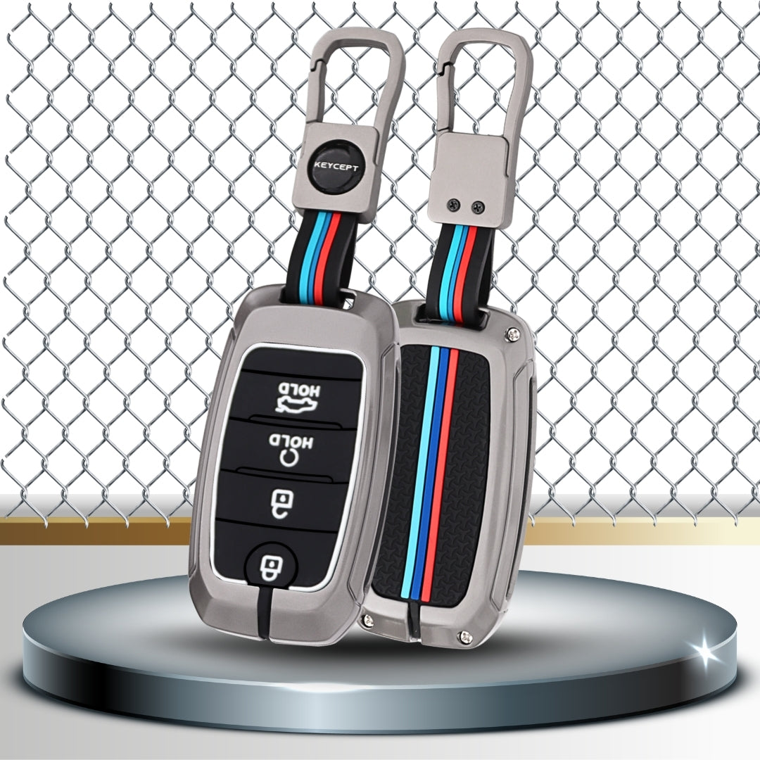 Keycept Metal Alloy Car Key Cover for Kia Seltos, Sonet, Carens Key Cover with Keychain (Type M1)