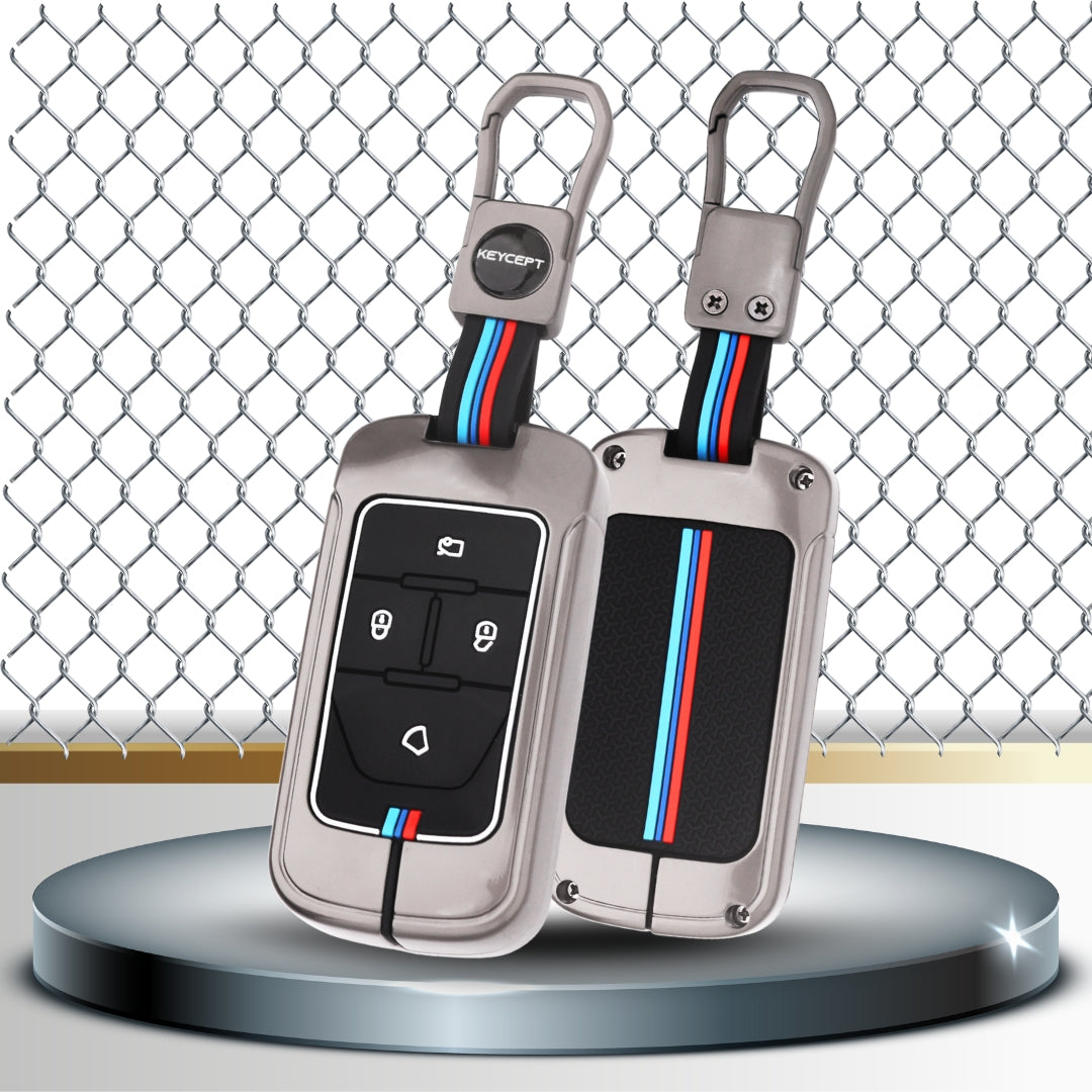 Metal Alloy Key Cover Compatible for Vinfast 4 Button Smart Key with Keychain (Type M1)