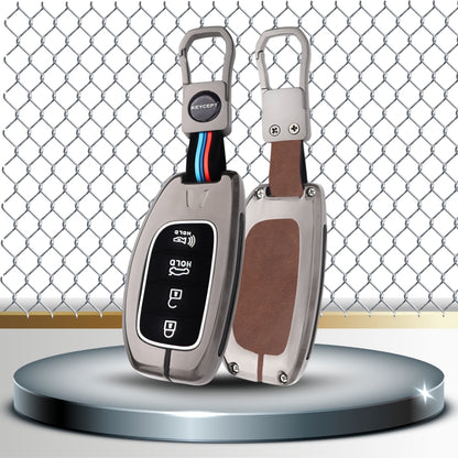 Hyundai Metal Alloy Key Cover with Keychain (Dual Black & Tan)