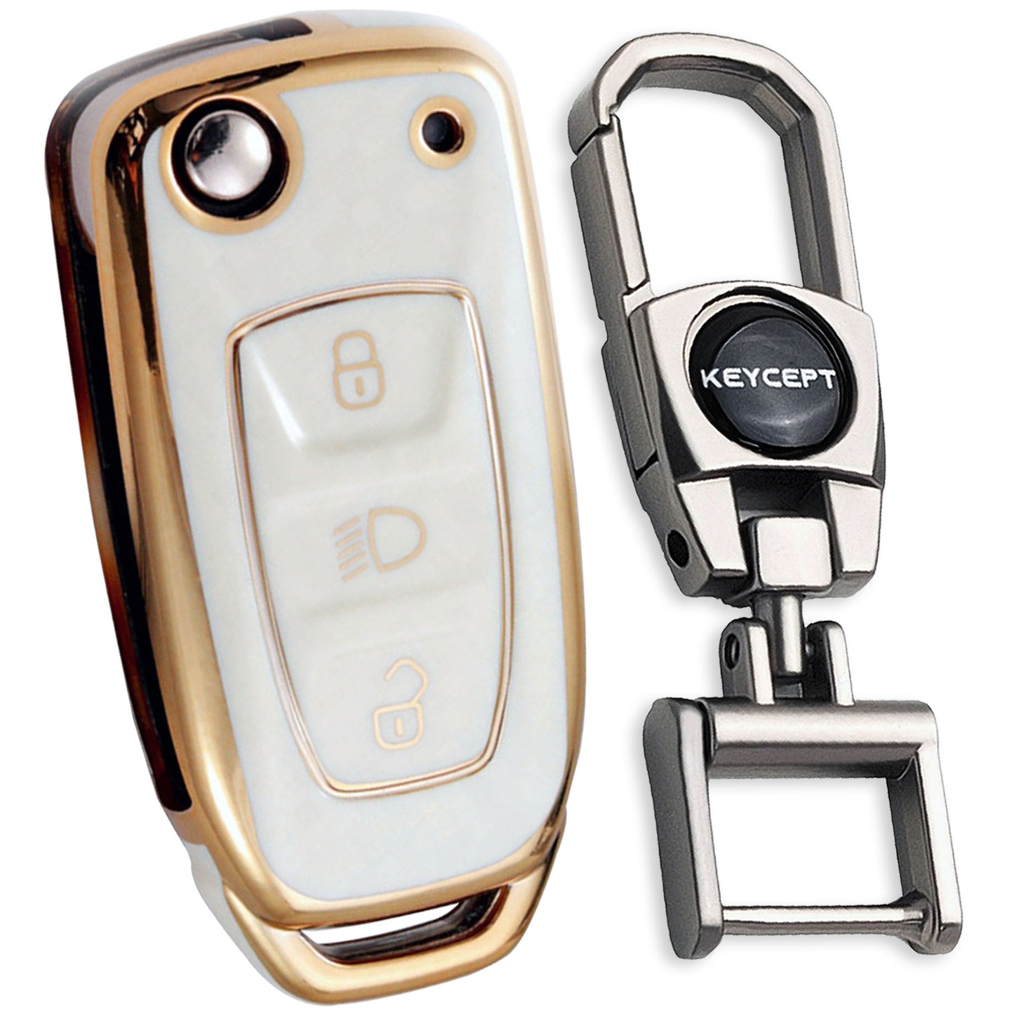 TPU Key Cover Compatible for Tata Zest | Altroz | Tiago | Punch | Harrier | Safari | Tigor | Hexa | Nexon | Bolt | Storme 3 button Flip Key with Keychain 2