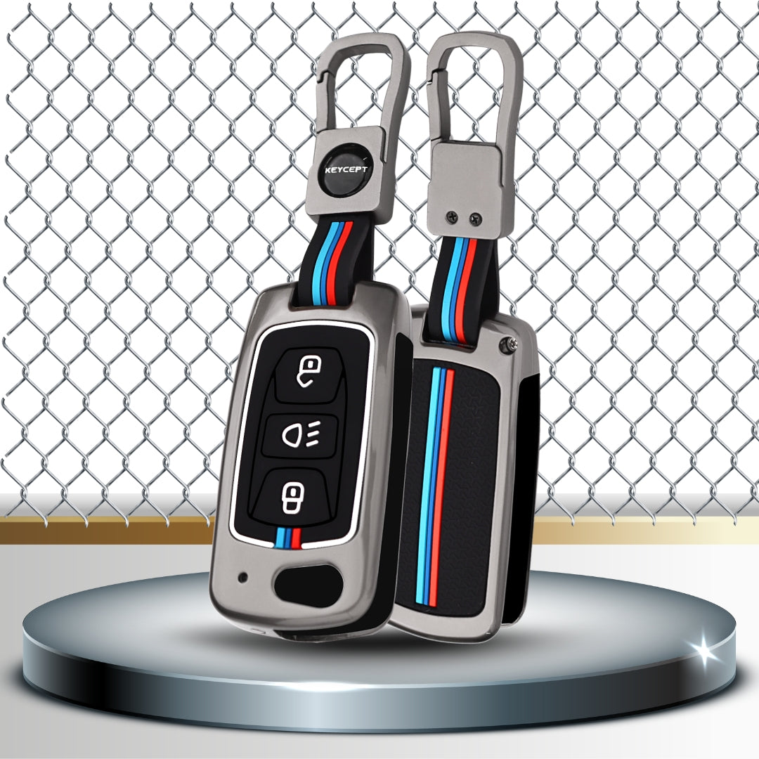 Keycept Metal Alloy Car Key Cover for Tata Tigor, Bolt, Nexon, Hexa, Zest, Tiago, Punch, Safari, Altroz, Storme 3 button Flip Key Cover with Keychain (Type M1)