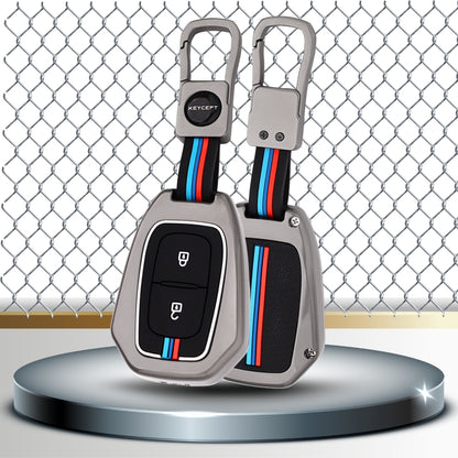 Keycept Metal Alloy Car Key Cover for Renault Kiger, Kwid, Duster 2 Button Remote Key Cover with Keychain (Type M1)