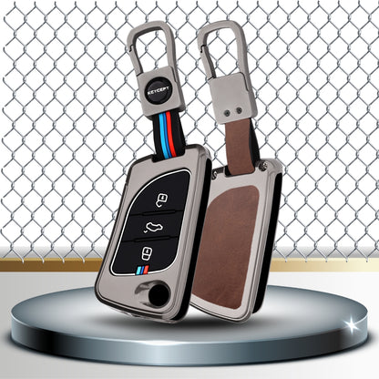Keycept Metal Alloy Car Key Cover for Universal KD/ Xhorse, LX-B30 universal remote flip Key Cover with Keychain (Dual Black & Tan)