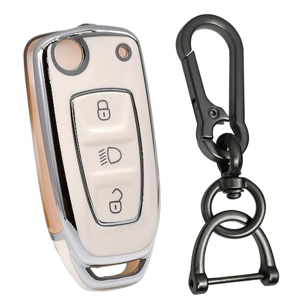 Silver Line TPU Key Cover Suitable For Zest, Bolt, Hexa, Tiago, Nexon, Safari, Altroz,Punch, Tigor Storme 3 button Flip Key with Keychain 1