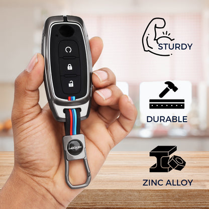 Metal Alloy Key Cover Compatible for Nissan Magnite 3 Button Smart Key with Keychain (Type M1)