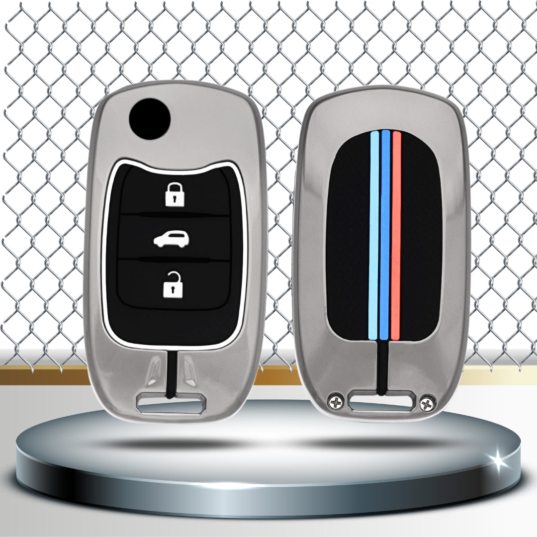 Keycept Metal Alloy Car Key Cover for MG Hector 3 Button Flip Key with keychain (Type M2)