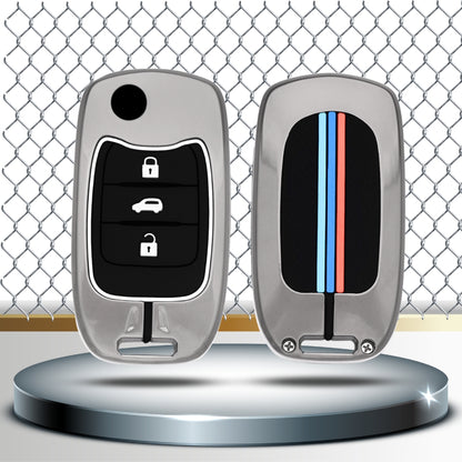 Keycept Metal Alloy Car Key Cover for MG Hector 3 Button Flip Key with keychain (Type M2)