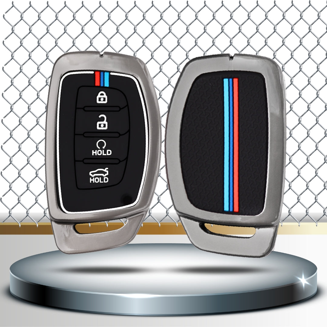 Keycept Metal Alloy Car Key Cover for Hyundai Alcazar, Creta, Tucson Key Cover with keychain