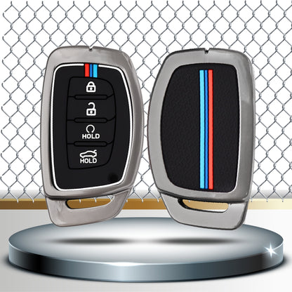 Keycept Metal Alloy Car Key Cover for Hyundai Alcazar, Creta, Tucson Key Cover with keychain