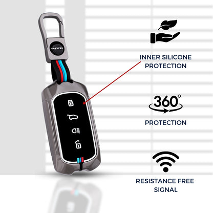 Keycept Metal Alloy Car Key Cover for Tata Curvv, Curvv EV Smart Key Cover with Keychain (Dual Black & Tan)