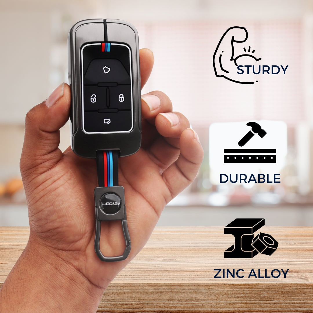 Metal Alloy Key Cover Compatible for Vinfast 4 Button Smart Key with Keychain (Type M1)