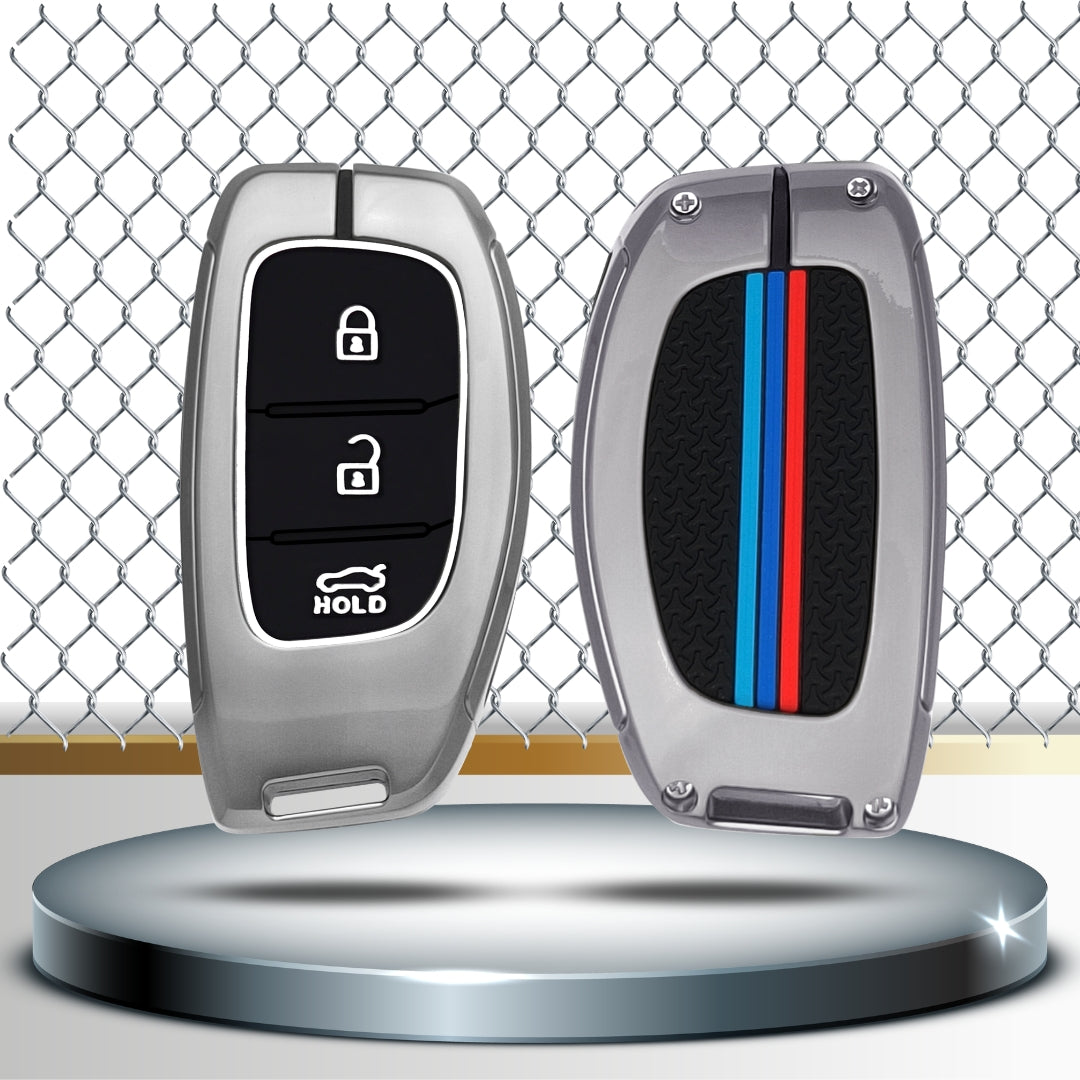 Keycept Metal Alloy Key Cover Compatible with Grand i10 NIOS Asta, Venue, i20, Aura, Creta, Elantra with - 3 Button Smart Key with Keychain