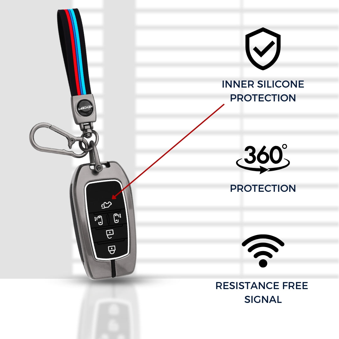 Keycept Metal Alloy Car Key Cover for Toyota Vellfire 5 Button Smart Key with keychain (Type M2)