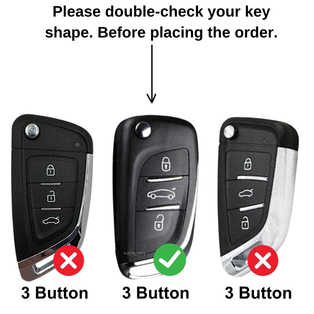 Keycept Metal Alloy Car Key Cover for Universal B11 DS aftermarket remote Key Cover with Keychain (Dual Black & Tan)