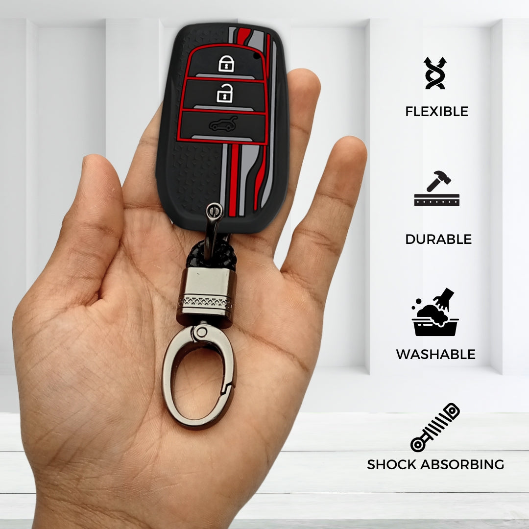 TriStar Silicone Key Cover for Toyota Innova, Crysta, Hycross & Fortuner 3 Button Smart Key with Keychain