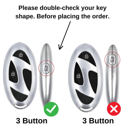 Keycept Metal Alloy Key Cover Compatible with Hyundai Venue 3 Button Smart Key with Keychain