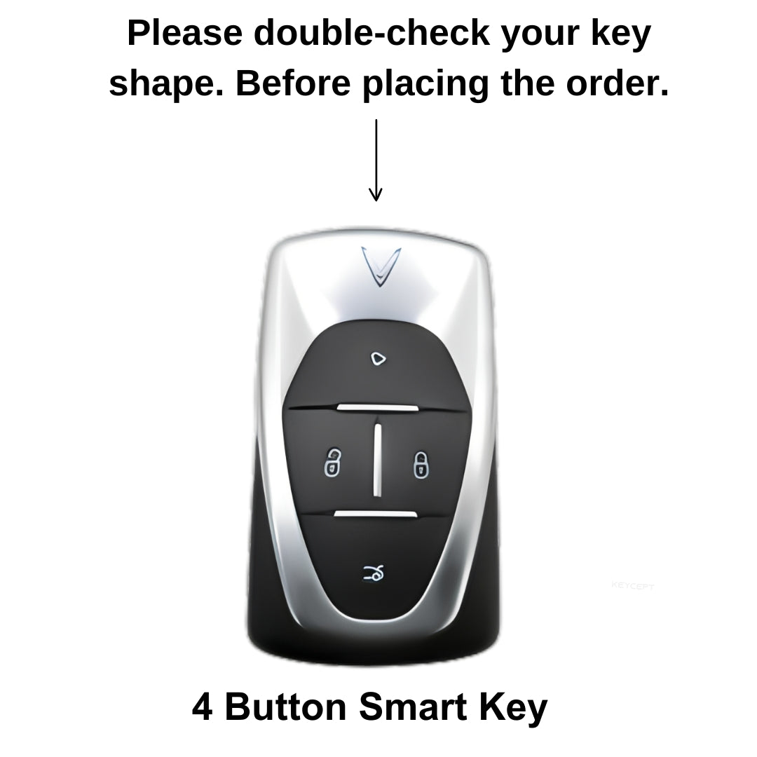Metal Alloy Key Cover Compatible for Vinfast 4 Button Smart Key with Keychain (Type M2)