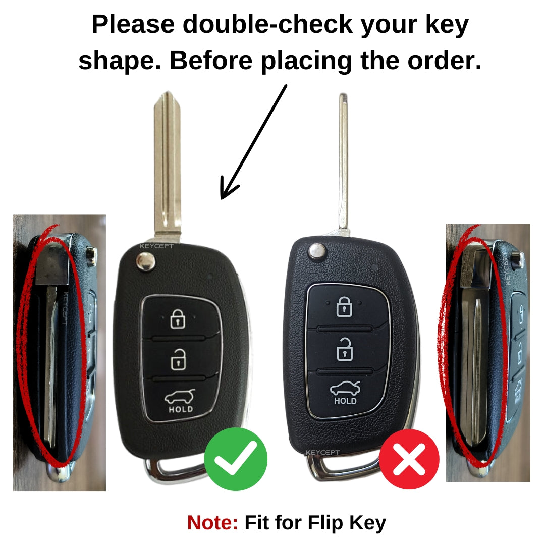 Keycept Tristar Silicone Car Key Cover for Hyundai Creta, Venue, Aura, i20, Grand i10 Nios, Xcent 3 Button Flip Key with Keychain (Type K2)