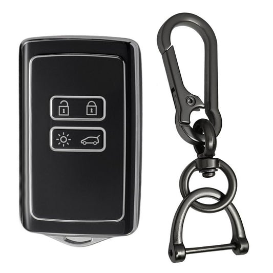 Silver Line TPU Key Cover Suitable For Renault Triber, Kiger 4 button Smart card key with Keychain 1