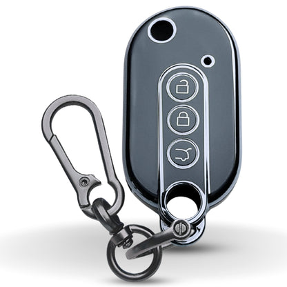 Keycept Silver Line TPU Car Key Cover for MG Comet EV Electric 3 Button Flip Key with keychain (Type K1)