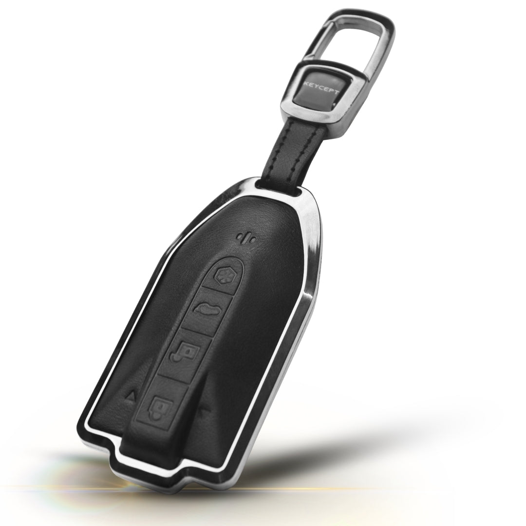 Mahindra Titanium Genuine Leather Car Key Cover with Keychain (Type M7)