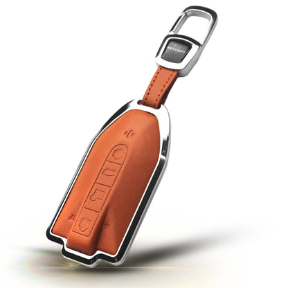 Mahindra Titanium Genuine Leather Car Key Cover with Keychain (Type M7)