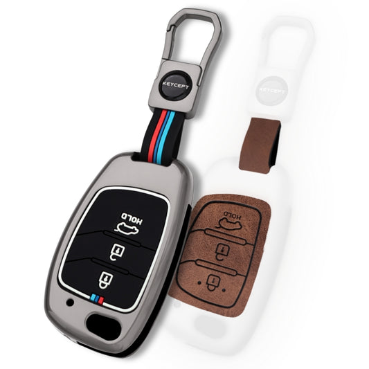 Keycept Metal Alloy Car Key Cover for Hyundai Creta, Venue, Aura, i20, Grand i10 Nios, Xcent Key Cover with Keychain (Type M1)