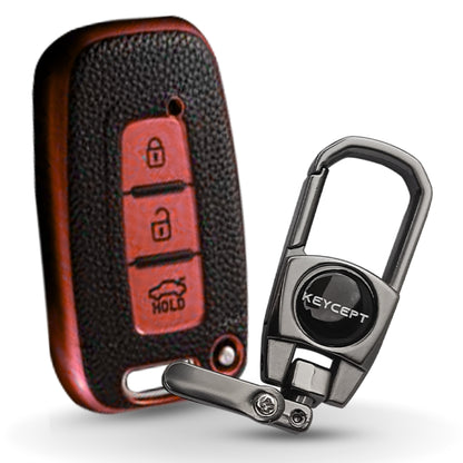 Hyundai TPU (Artificial) Leather Key Cover with Keychain. (Type 2)