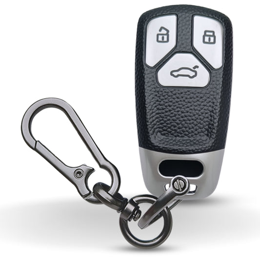 Silver TPU Leather Key Cover for Audi A4, S4, B7, B8, A6, A5, A7, A8, Q5, S5, S6, Q7 3 button smart key With Keychain