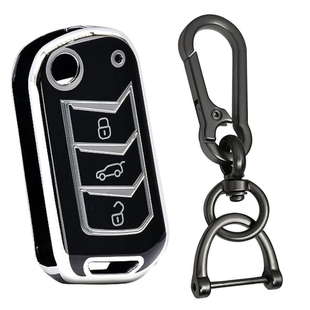 SilverLine TPU Key Cover Suitable for Mahindra Scorpio | TUV | XUV 700 | Bolero | Thar | Marazzo 3 Button Flip Key Cover with keychain 1