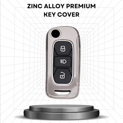 Keycept Metal Alloy Car Key Cover for Tata Tigor, Bolt, Nexon, Hexa, Zest, Tiago, Punch, Safari, Altroz, Storme 3 button Flip Key Cover with Keychain (Type M1)