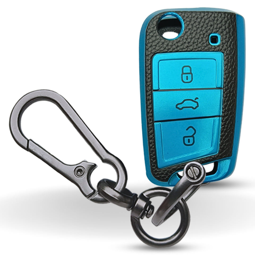 Skoda/Volkswagen TPU Leather Key Cover with Keychain. (Type 1)