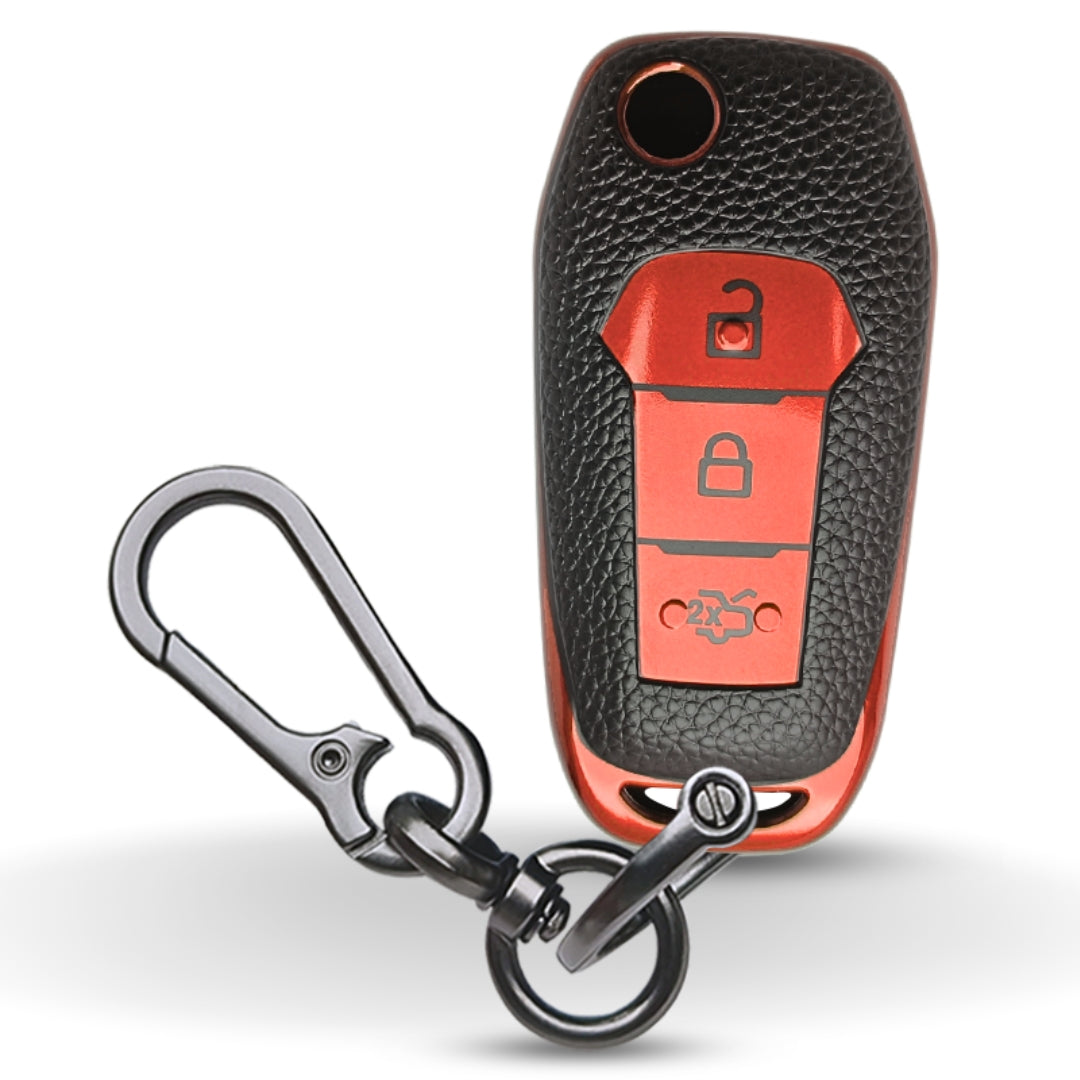 Ford TPU Leather Key Cover with Keychain. (Type 1)